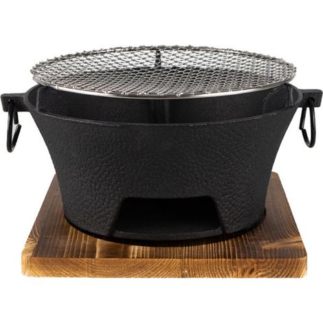 Grill à charbon portatif avec base en bois et grille 26,5cm, taille 28cm (1/5)