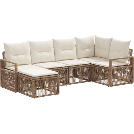 Gartensofa-set 6 pcs Beige Poly-Rattan vidaXL