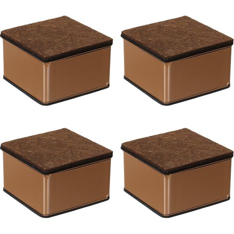 Set di 4 robusti rialzi quadrati autoadesivi in acciaio al carbonio con feltrini per sedie, tavoli, divani e altri mobili, 6 x 3 cm, marroni. (1/2)