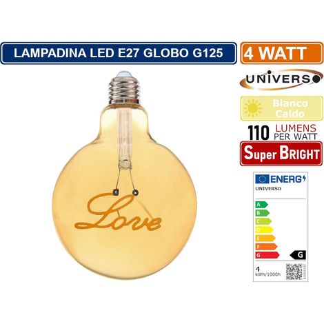 UNIVERSO G125-LOVE LAMPADINA E27 FILAMENTO LED SCRITTA LOVE 4W GLOBO G125 VETRO AMBRATO 2500K (1/2)