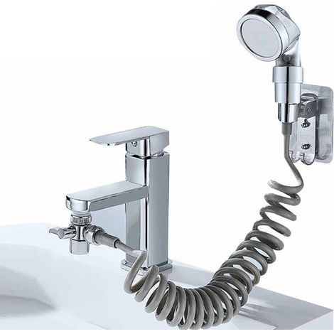 Pommeau De Douche Portable - Tuyau Flexible 1,5 M - Adaptateur Pour Robinet De Lavabo - Réglable En Hauteur - Ensemble Complet - 1 Pièce (1/5)