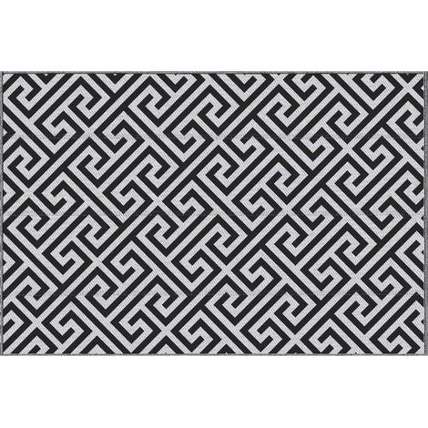 Tapis d'extérieur en plastique, double face, déperlant, pour terrasse ou balcon, noir et blanc, 152 x 243 cm