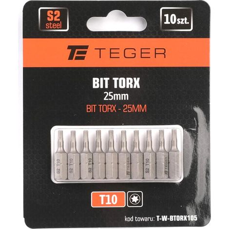 Punta Torx de 25 mm/T10 (juego de 10) / teger