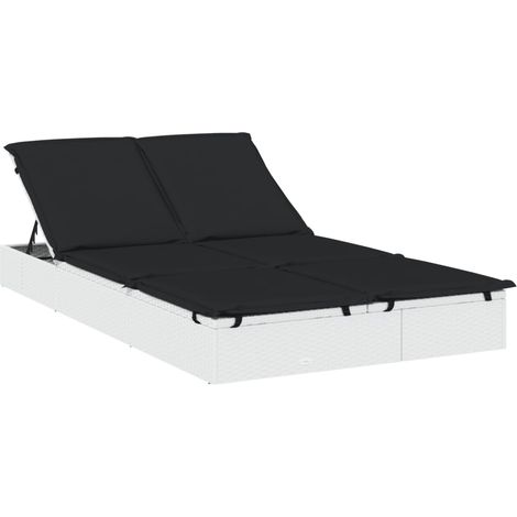 Sonnenliege für 2 Personen mit Kissen Weiß Poly Rattan vidaXL
