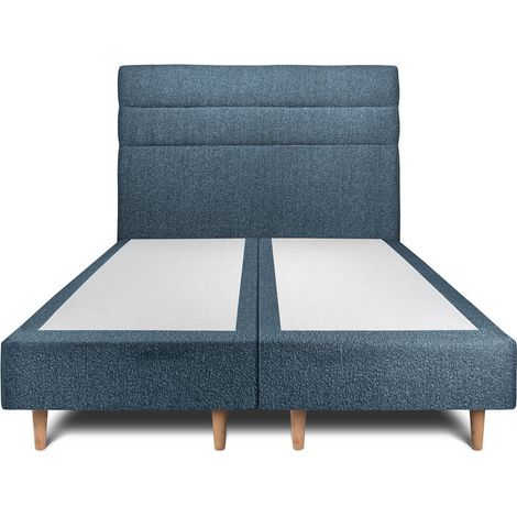 Lit 180x200cm avec tête de lit lignes bouclette et double sommier tapissier Bleu - Hauteur totale : 35cm (1/5)