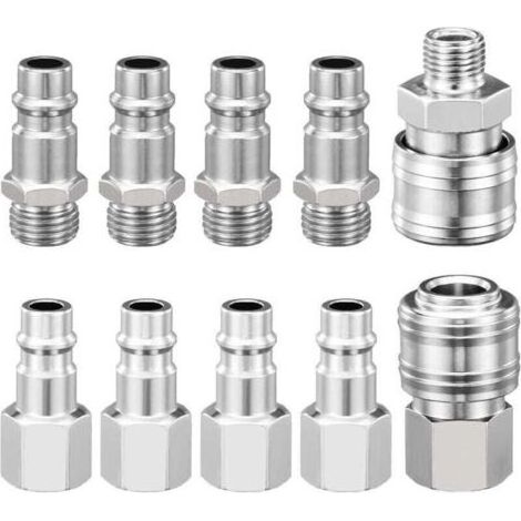 Raccord Rapide Pneumatique 1/4" BSP, 10 Pièces Embout Compresseur Air Européen, Raccord de Compresseur pour Tuyau Pneumatique (1/5)