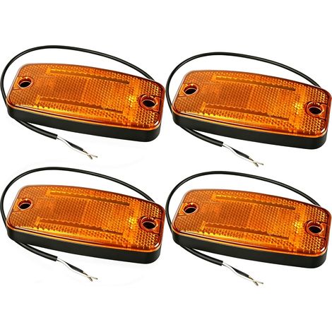 Lot de 4 feux de marquage latéral à LED jaunes ambres 12/24V avec réflecteur – Feux de position et de gabarit pour poids lourds, remorques, camping-cars, bateaux et caravanes (1/5)
