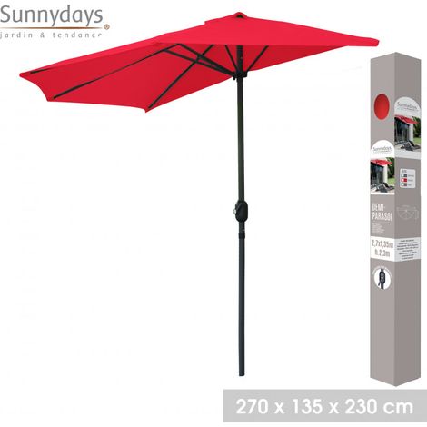 Demi-parasol ouverture manivelle - Rouge - L 270 x P 135 x H 230 cm - Livraison gratuite