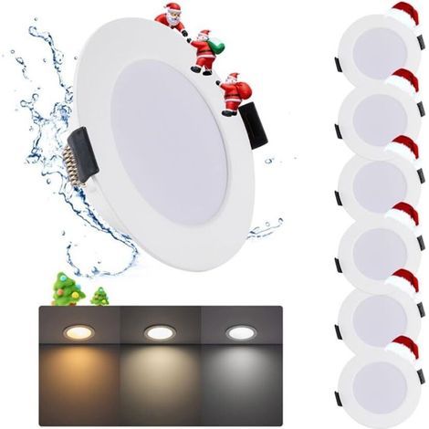 5W Spot Led Encastrable 220V, Lot De 6 Spot Salle De Bain Ip65, Blanc Chaud Blanc Neutre Blanc Froid 3000K/4000K/6500K, Spots Led Plafond 80Mm Pour Cuisine Salon, Rond (1/4)