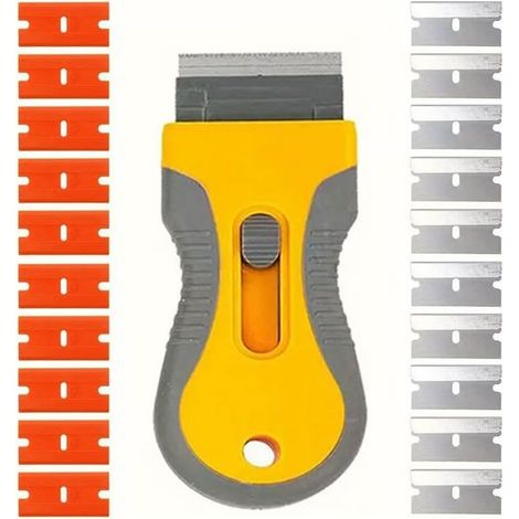 Lot de 21 grattoirs adhésifs pour enlever la lame de rasoir, outil de grattage à double tranchant avec 10 lames de rasoir, convient pour les fenêtres, le nettoyage, les autocollants, les étiquettes (1/5)