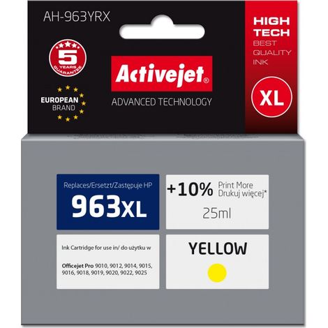 Activejet AH-963YRX Amarillo - Reemplazo HP 963XL - Tintas Premium