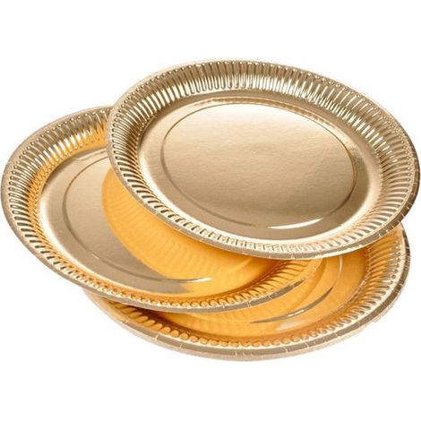 20 assiettes en carton, rondes 23 cm, finition or sans film plastique, jetables, pour événements festifs et pique-niques