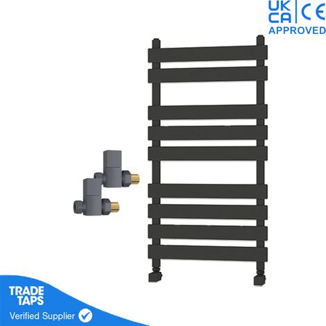 Designer Marvella Anthracite Flat Panel Towel Radiator Heated Ladder Rail - 950 x 500mm - Straight Manual Square Valve Pair (1/3)