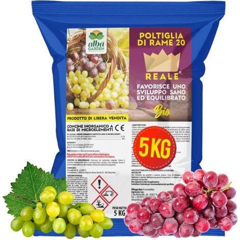 Fungicida per Piante Poltiglia 20% Bio Bordolese Verderame Vite Olivo Orto Colture da Frutto Fragola x 5 Kg (1/5)