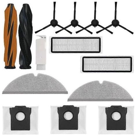14 pièces de rechange compatibles avec Dreame D20 Plus : brosses latérales principales, filtres, lingettes de nettoyage et sacs à poussière. (1/5)