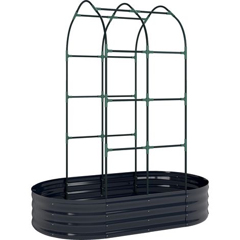 Jardinière métallique avec treillis cintré, bac à plantes à fond ouvert, gants fournis, 160x90x180cm, gris anthracite (1/5)