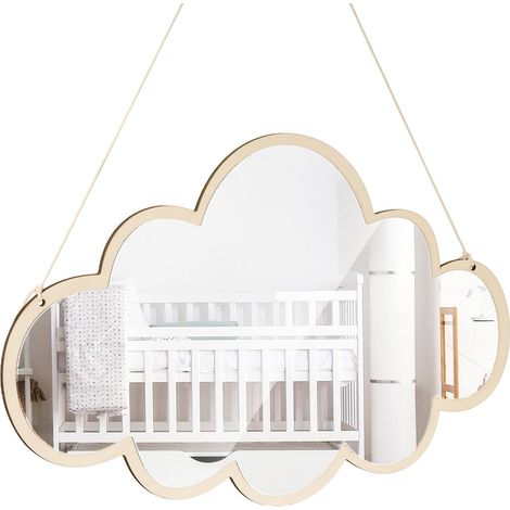 Miroir nuage en bois : décoration murale scandinave pour la chambre d’enfant – Design léger et sûr pour la chambre des filles, la salle de jeux ou la maison de vacances (trous de fixation placés aléat (1/5)