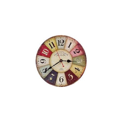 Horloge Murale Vintage Coloré en Bois Pendule Murale Silencieuse Cadran Rétro Design Rond Rustique Style Toscan Décoration pour Salon Chambre Bureau Maison Café Bar, 12in (1/5)