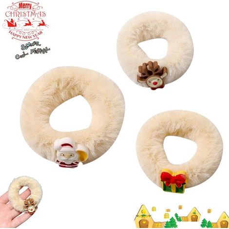 Lot de 3 chouchous pour cheveux - élastique - chouchou de Noël - Coffret cadeau - Père Noël - Renne - 6,5 cm - Idéal pour faire une queue de cheval - Parfait pour les cadeaux d'anniversaire et les fêt (1/5)