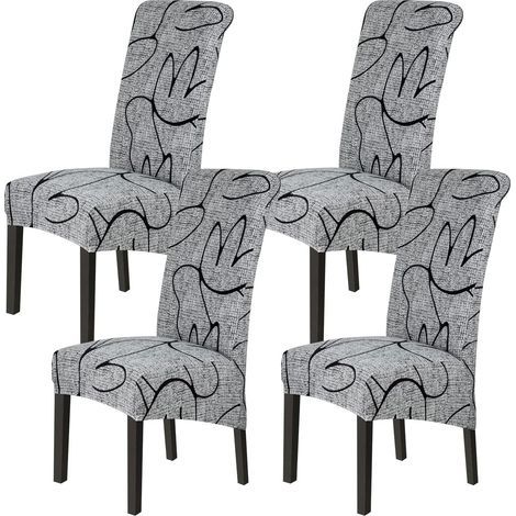 Stuhlhussen 4er Set Stretch,  Stuhlhussen Abwaschbar Waschbarer Elastische, Stretch Stuhlschoner Große Stuhlbezüge für Esszimmer Büro Esszimmer Hotel Bankett(Grauer Stil,Set of 4) (1/5)