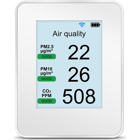 Analyseur CO2 PM2.5 PM1.0 PM10 WiFi Écran TFT Couleur Alarme Précision ±50PPM Rechargeable pour Maison Bureau (1/5)