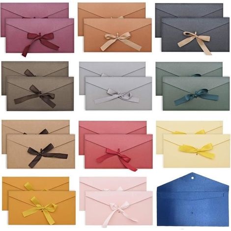 Lot de 24 Enveloppes en Papier Kraft Vintage Colorées-11 x 22cm -Ruban pour Invitations, Lettres, Mariage de Cartes, d'Anniversaire (1/4)