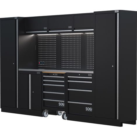 Arredamento modulare in lamiera SOGI ARR-OFF-3240 per officina e garage - piano in acciaio inox - 3240x466x2000 mm (1/5)