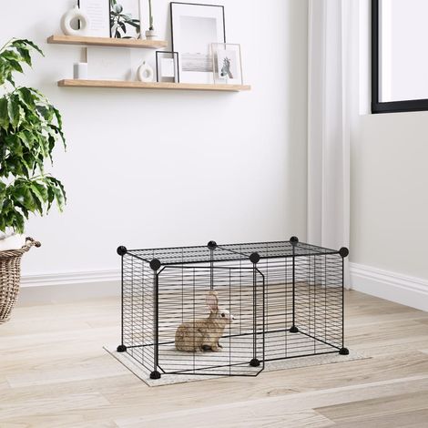 Cage animaux de compagnie à 8 panneaux et porte Parc enclos pour animaux Noir 35x35 cm 62981 (1/4)
