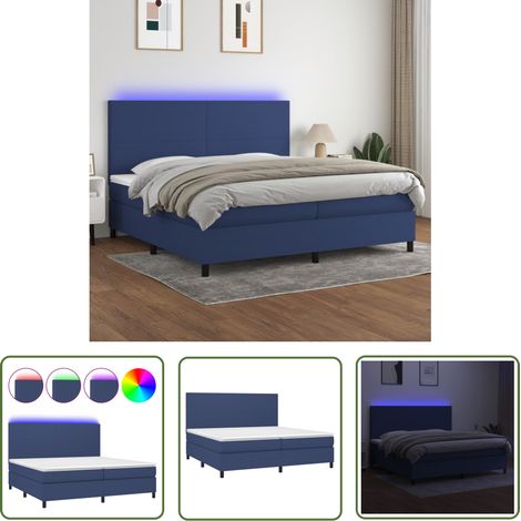 The Living Store Sommier à lattes de lit et matelas et LED Bleu 200x200 cm Tissu - Lit Plateforme - Lit Design - Lit Moderne - Lit Avec Rangement - Tête De Lit Ajustable (1/5)