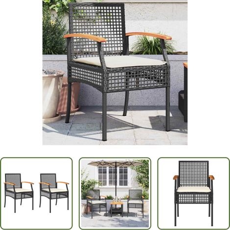 vidaXL Sillas de jardín con cojín 2 uds ratán PE negro y madera acacia (1/5)