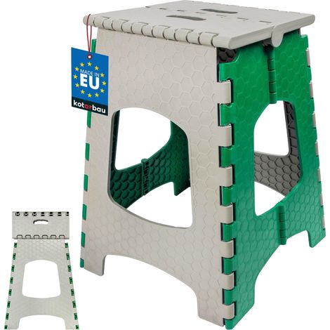 KOTARBAU® Marchepied Pliable - Tabouret Pliant 44 cm - Plastique - Marche Pied - Escabeau Pliant - Tabouret Pliable - Gris + Vert (1/4)