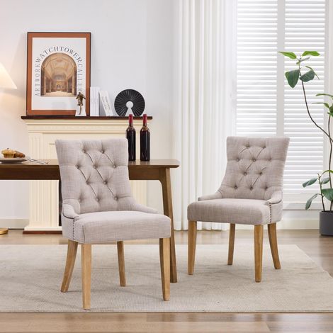 Fauteuil de salle à manger en tissu avec pieds démontables et clous décoratifs – chaise rembourrée à monter soi-même, design moderne, lot de 2