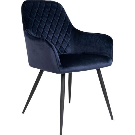 Set 2 sedie da pranzo Harbo con braccioli in velluto blu e gambe nere