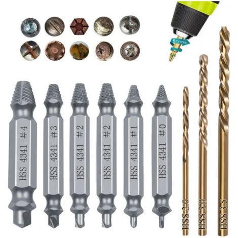 Ensemble de 5 extracteurs de vis cassées à double extrémité, acier HSS 4341, extracteur gauche, utilisé pour retirer les vis endommagées. (1/5)