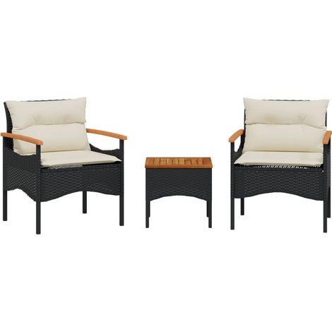 Salon de jardin 3 pcs,Mobilier de jardin avec coussins noir résine tressée CFW42095 (1/5)