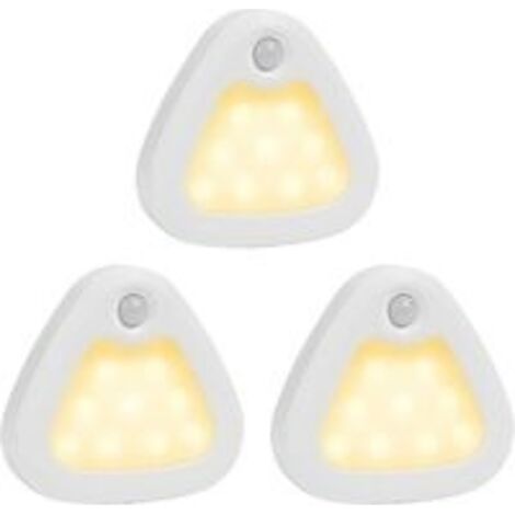 Lot de 3 lampes à détecteur de mouvement sans fil alimentées par piles LED super lumineuses avec bandes magnétiques/rubans adhésifs 3M pour armoires, couloirs, escaliers Lumière chaude (1/5)