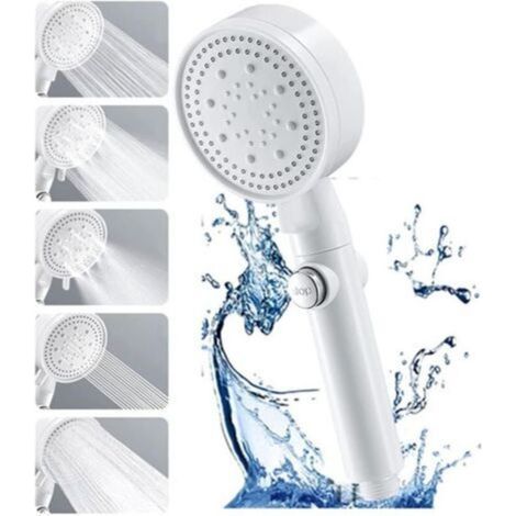 Pommeau de douche Haute Pression à économie D'eau 5 types de jet pour bain et spa Pommeau Douche Anti Calcaire, Douchette à Haute Pression Shower Head de Massage(Blanc) (1/4)
