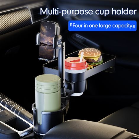 Porte-gobelet de voiture extensible multifonction avec plateau rotatif à 360 °, base réglable pour téléphone portable, organisateur automatique de siège avant et arrière (taille S) (1/5)
