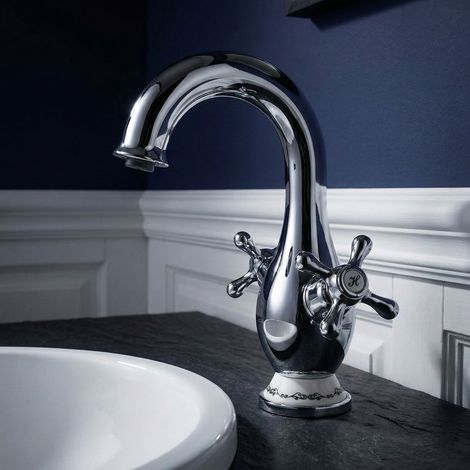 Robinet de lavabo PaulGurkes Nostalgie Style Campagne Mélangeur à deux poignées (1/5)