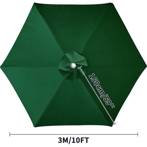 (Vert, 6 nervures, 3M) Toile de rechange pour auvent d'ombrage, imperméable, résistante aux intempéries et aux UV. (1/5)