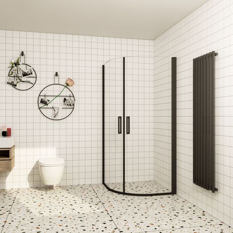 AICA 80x80cm schwarze Duschkabinen Dusche Viertelkreis Runddusche Drehtür mit 6mm NANO Glas H.195cm (1/5)