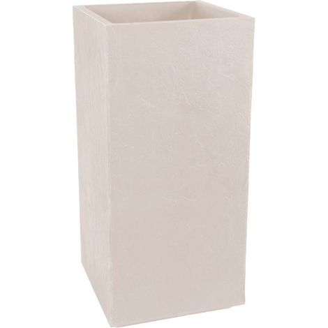 Bac a fleurs Carré Haut 40 cm - EDA - Volcania - 31 L - Intérieur/Extérieur - 39,5 x 39,5 x H. 80 cm - Beige Calcaire