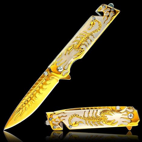 Klappmesser mit 3D Skorpion Motiv, goldfarben, für Herren
