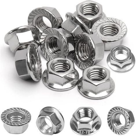 50 PcsÉcrous à Bride M6, Écrou de Blocage Hexagonal avec Dentelée, Écrous Autobloquant Hexagonal, Ecrous en Acier Inoxydable (M6) (1/4)