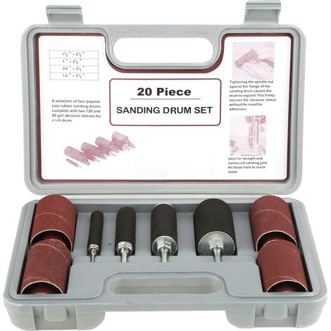 Lot de 20 Ponceuses à Tambour avec Kit de Tambour de Ponçage pour Perceuse à Colonne, étui Comprenant 4 Tambours en Caoutchouc et 16 Manchons de Bande de Ponçage pour Perceuse à Colonne (1/5)