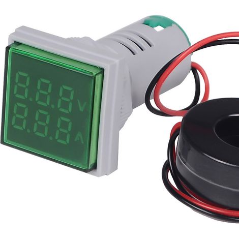Mini voltímetro/amperímetro digital cuadrado LED con luz indicadora, visualización de voltaje y corriente, 60-500 V CA, 0-100 A