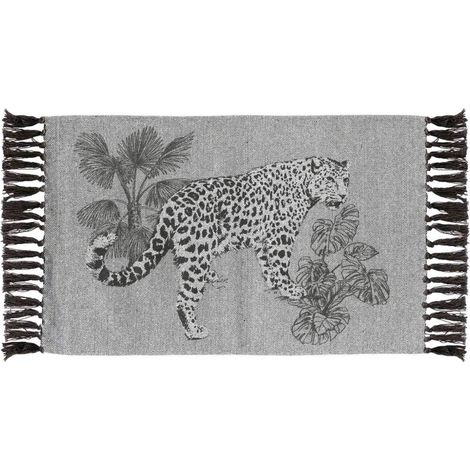 Tapis Imprimé à Franges "Cocoleo" 50x80cm Gris (1/2)