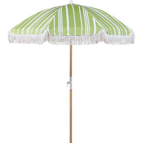 Parasol de Jardin Rétro ⌀ 150 cm Mât en Bois et Tissu Vert et Blanc Mondello