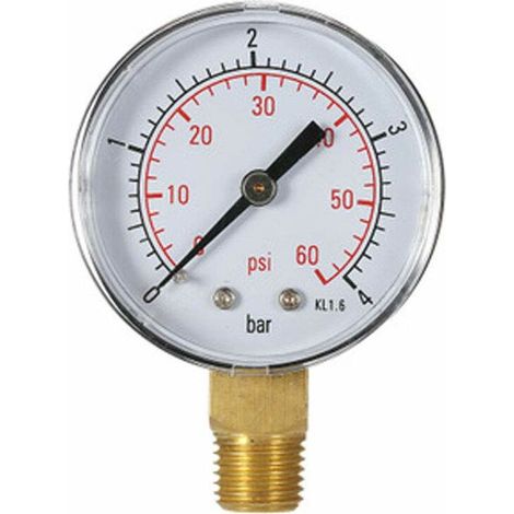 Manomètre pour eau Manomètre pour piscine 60PSI 1/4"NPT Montage inférieur, filetage en pouces Balances mécaniques Manomètre Manomètre pour eau et gaz (4 bars) (1/5)