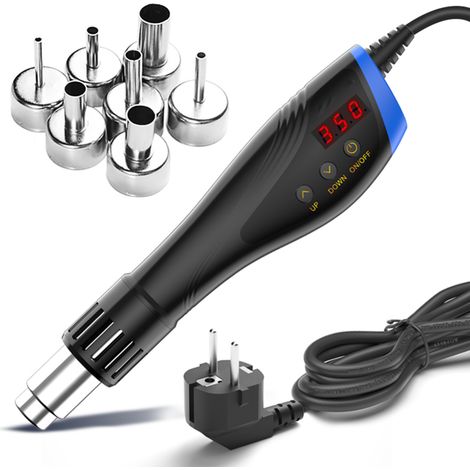 Pistola de aire caliente portátil de alto rendimiento de 600 W, juego de herramientas de soldadura portátil con pantalla digital LCD y 7 boquillas para soldadura SMD/SMT. (1/5)